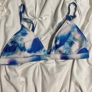 Blue and white marble bikini top